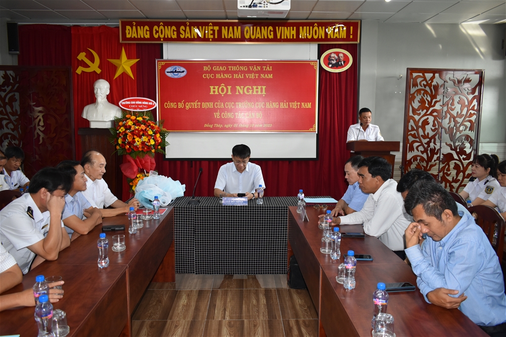 Tân Giám đốc Cảng vụ Hàng hải Đồng Tháp Vũ Đăng Vượng phát biểu nhận nhiệm vụ